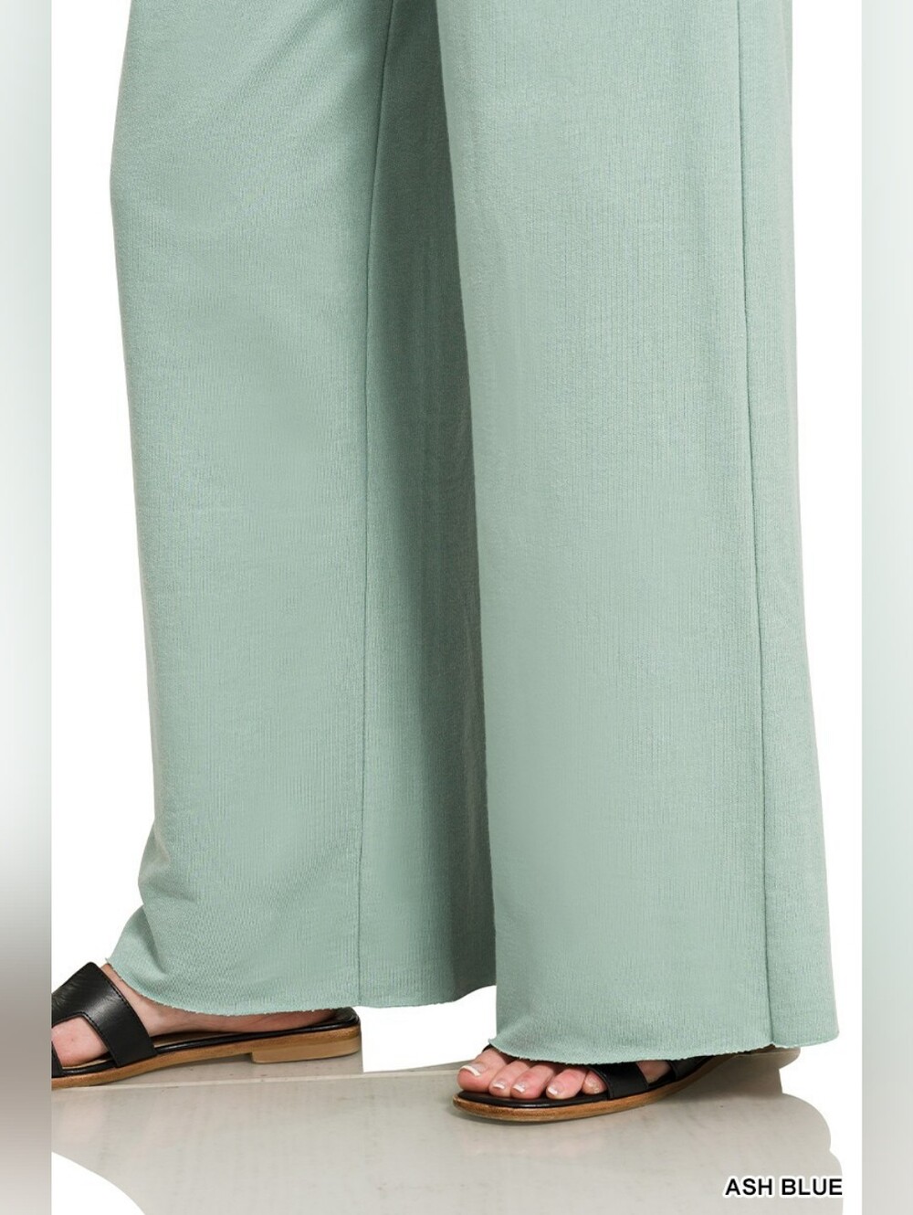 Zenana French Terry Wide Leg Sweatpants- Ash Blue - Picture 2 of 8